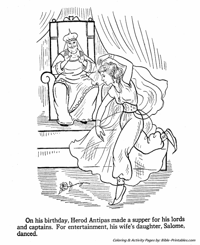 John the Baptist Coloring Pages - Salome the Dancer | Bible-Printables