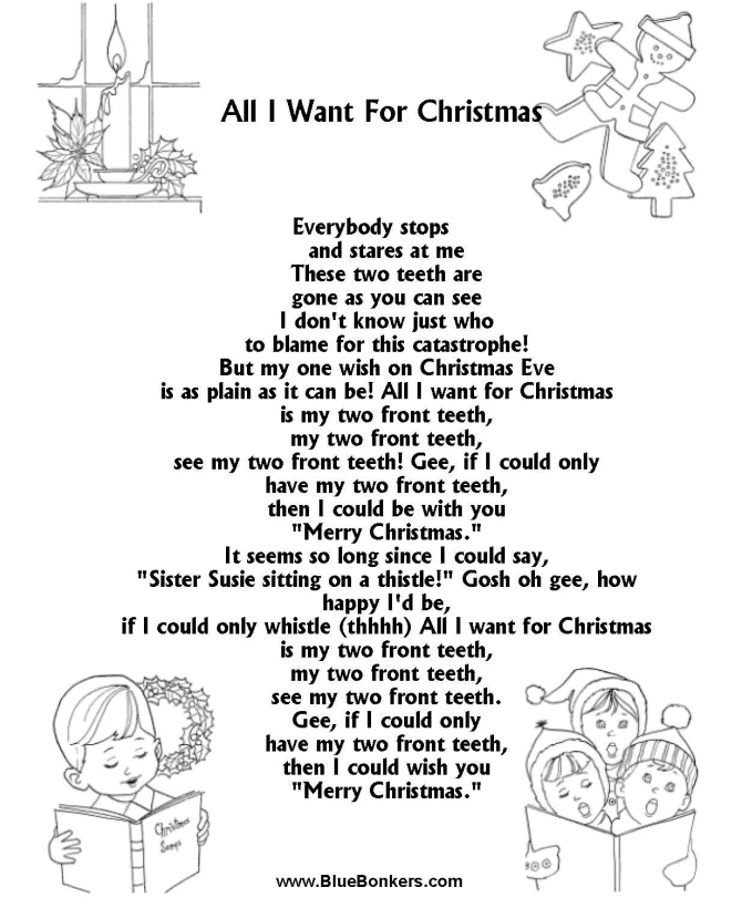 Bible Printables Christmas Songs And Christmas Carol Lyrics ALL I WANT FOR CHRISTMAS