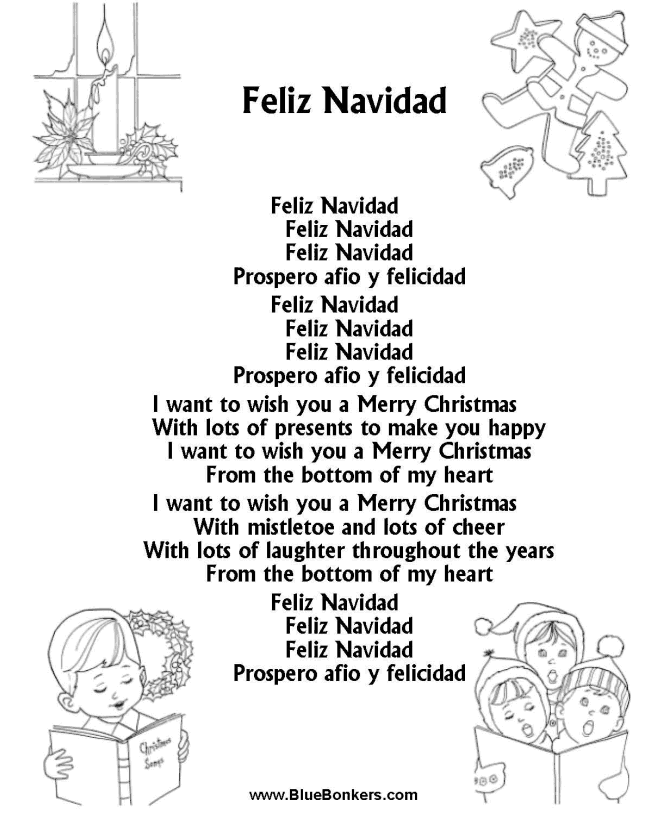 Bible Printables - Christmas Songs and Christmas Carol Lyrics - FELIZ NAVIDAD