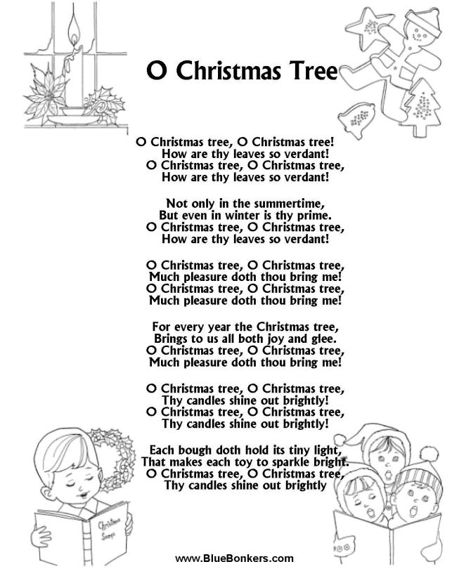 Bible Printables Christmas Songs And Christmas Carol Lyrics O CHRISTMAS TREE