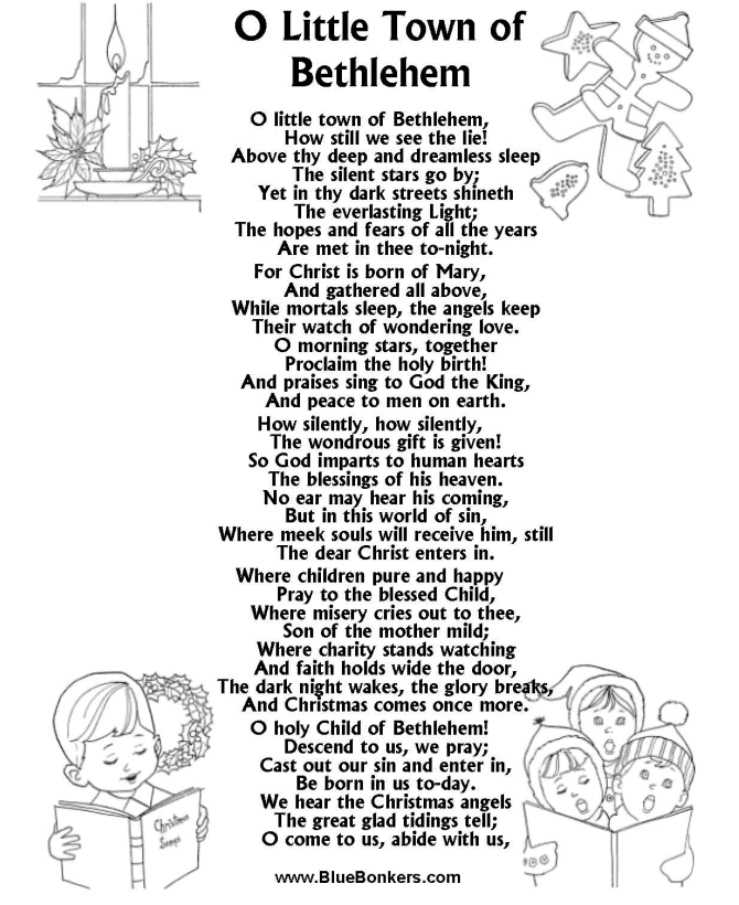 Bible Printables Christmas Songs And Christmas Carol Lyrics O LITTLE TOWN OF BETHLEHEM